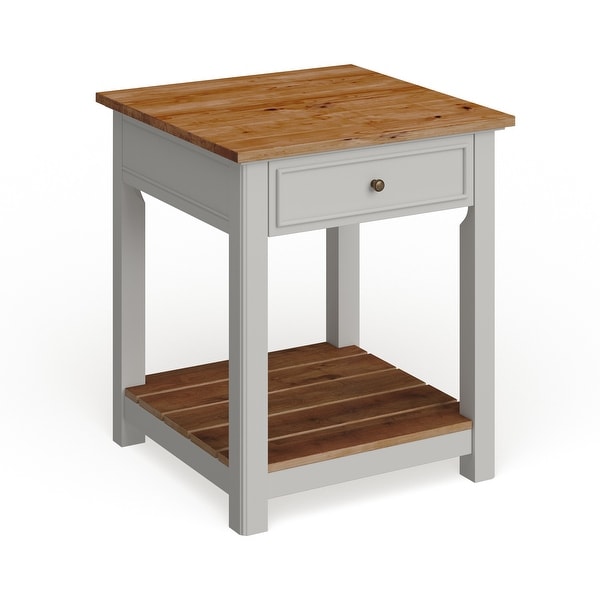 Savannah End Table， Ivory with Natural Wood Top