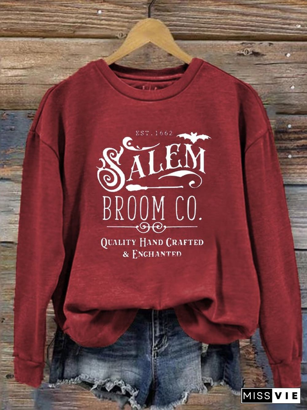 Women's Halloween Salem Broom Co Prnted Sweatshirt