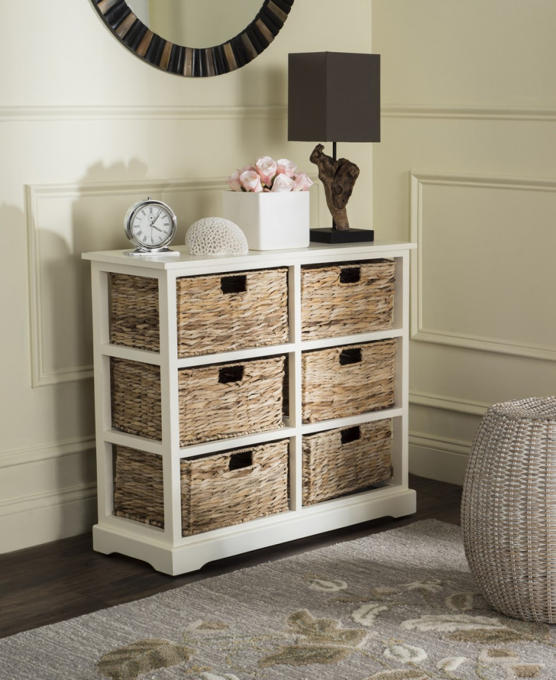 Nina 6 Wicker Basket Storage Chest Distressed White   Tropical   Accent Chests And Cabinets   by Rustic Home Furniture Deco  Houzz