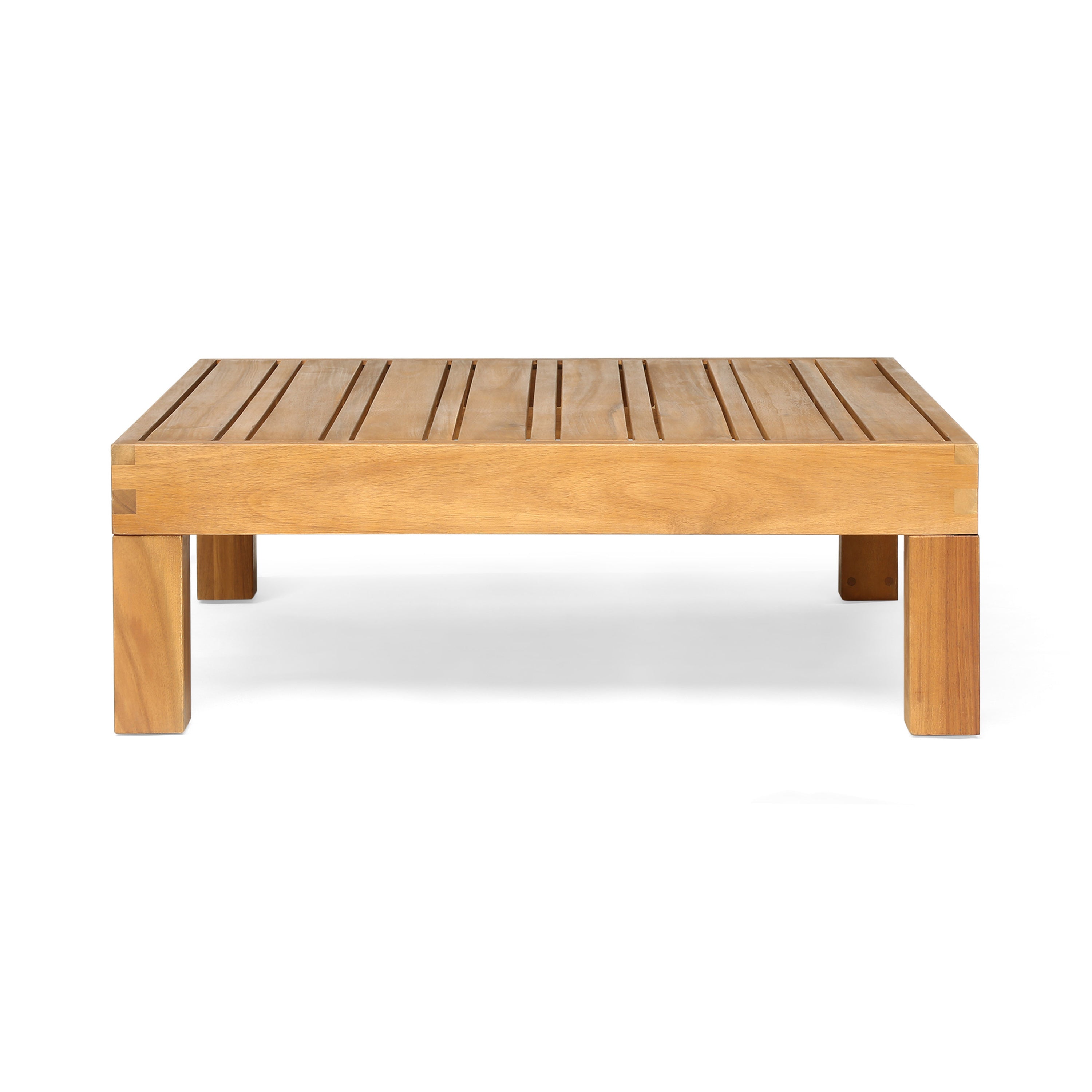 Brava Outdoor Modular Acacia Wood Sofa and Coffee Table Set with Cushions