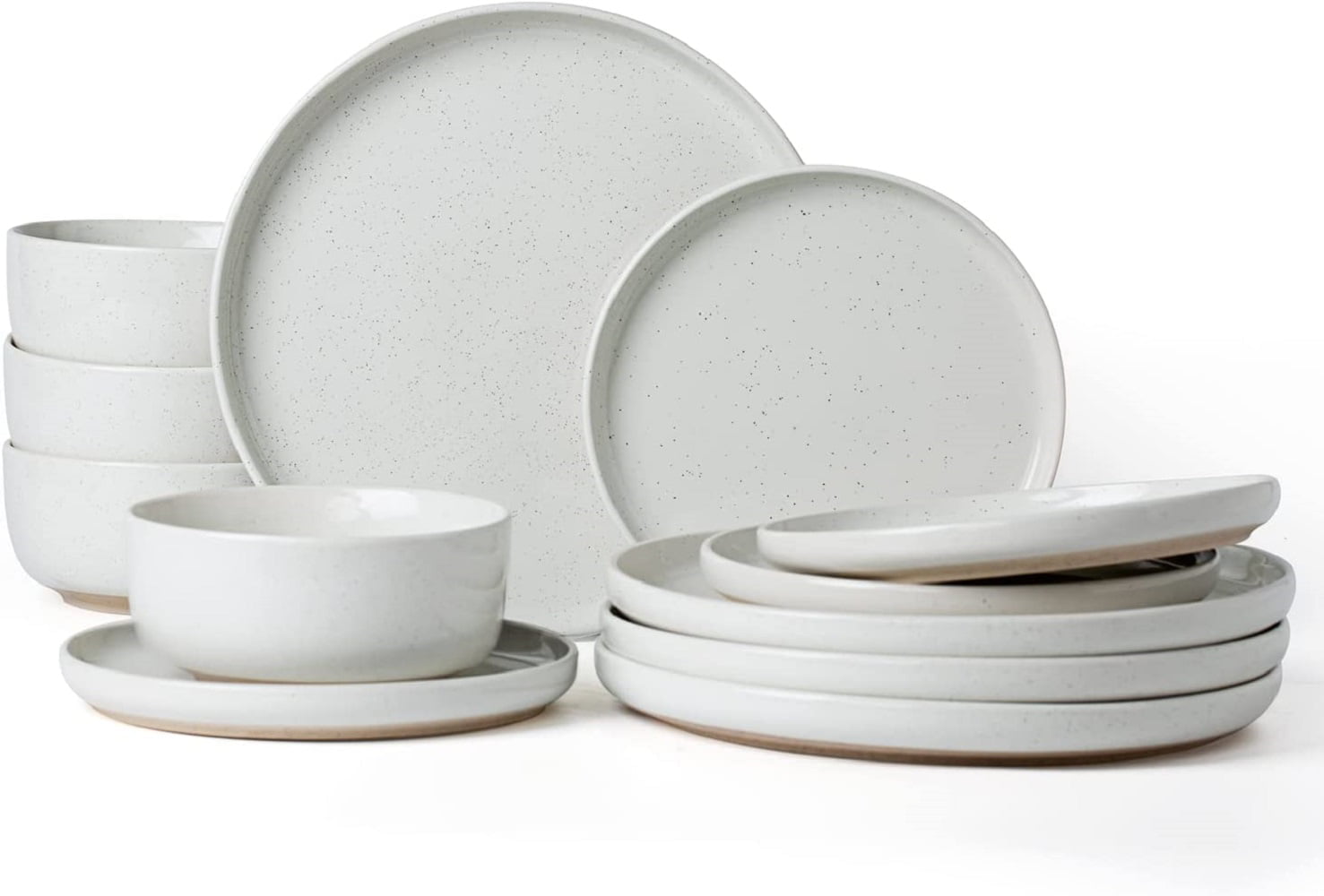 Famiware Plates and Bowls Set， 12 Pieces Dinnerware Sets， Dish Set for 4， White