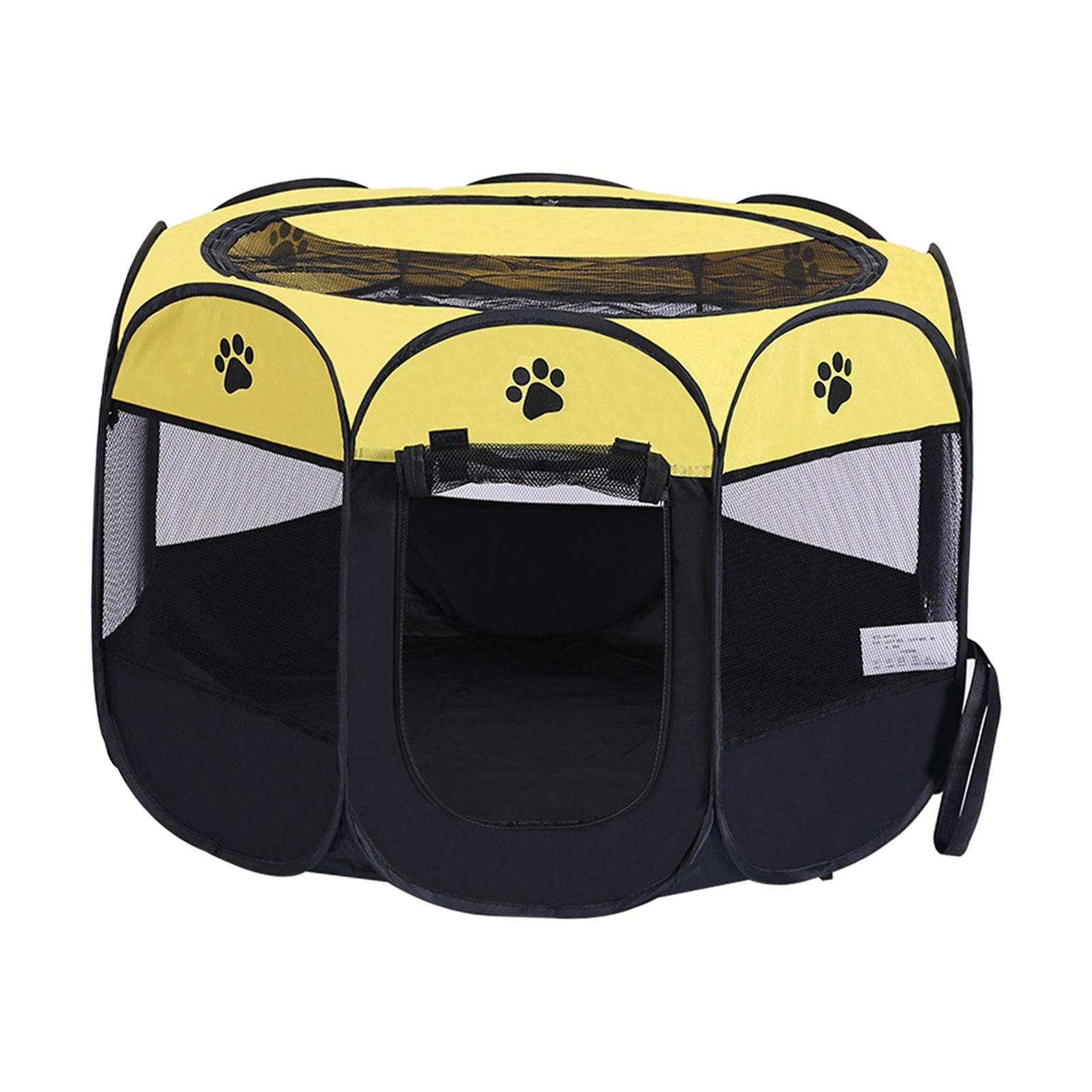 Portable Foldable Pet Playpen Mesh Exercise Pen Kennel for Small Animals Cat Yellow Black