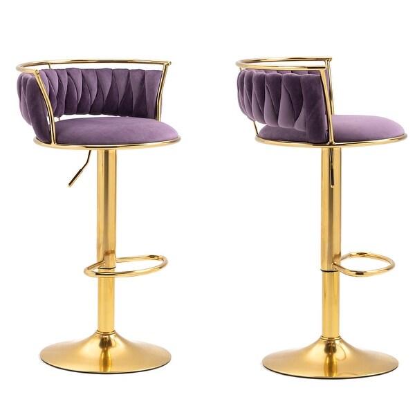 Set of 2 Bar Stool Adjustable Swivel with Gold Frame