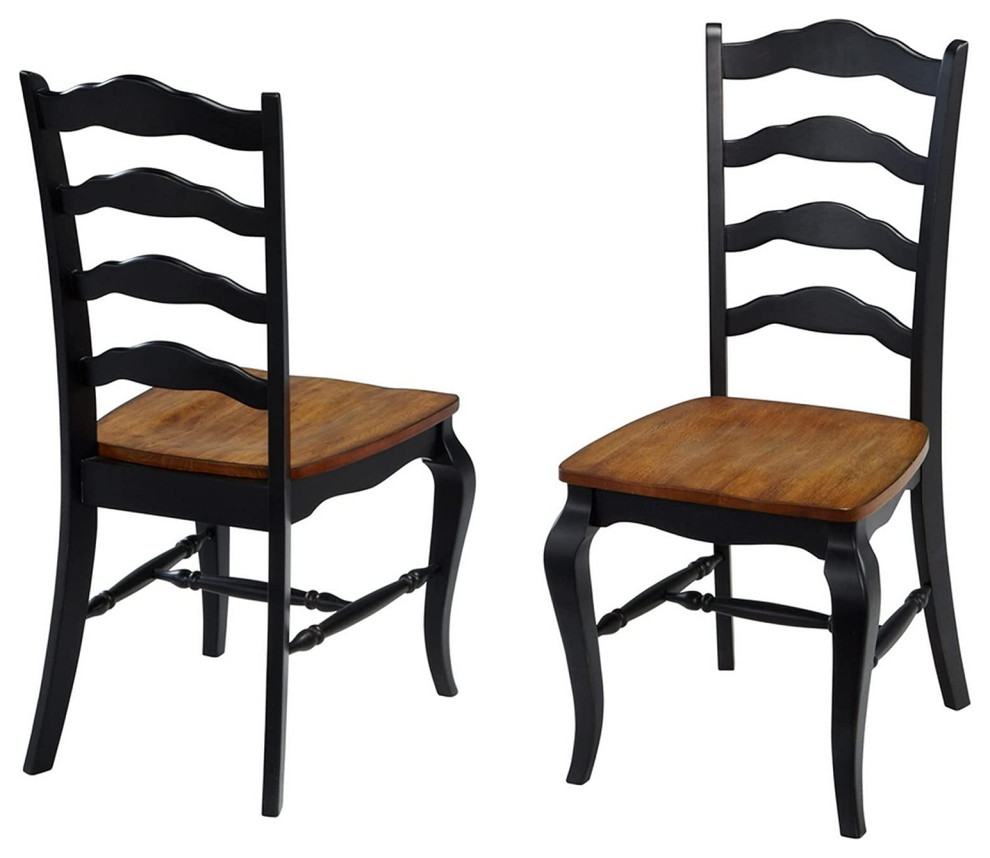 2 Pack Dining Chair  Hardwood Legs With Wooden Seat With Slatted Back  Black/Oak   Transitional   Dining Chairs   by Declusia  Houzz