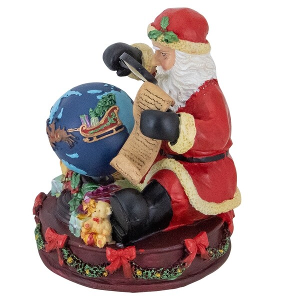 Musical Santa Claus Checking His List with a World Globe Christmas Figure