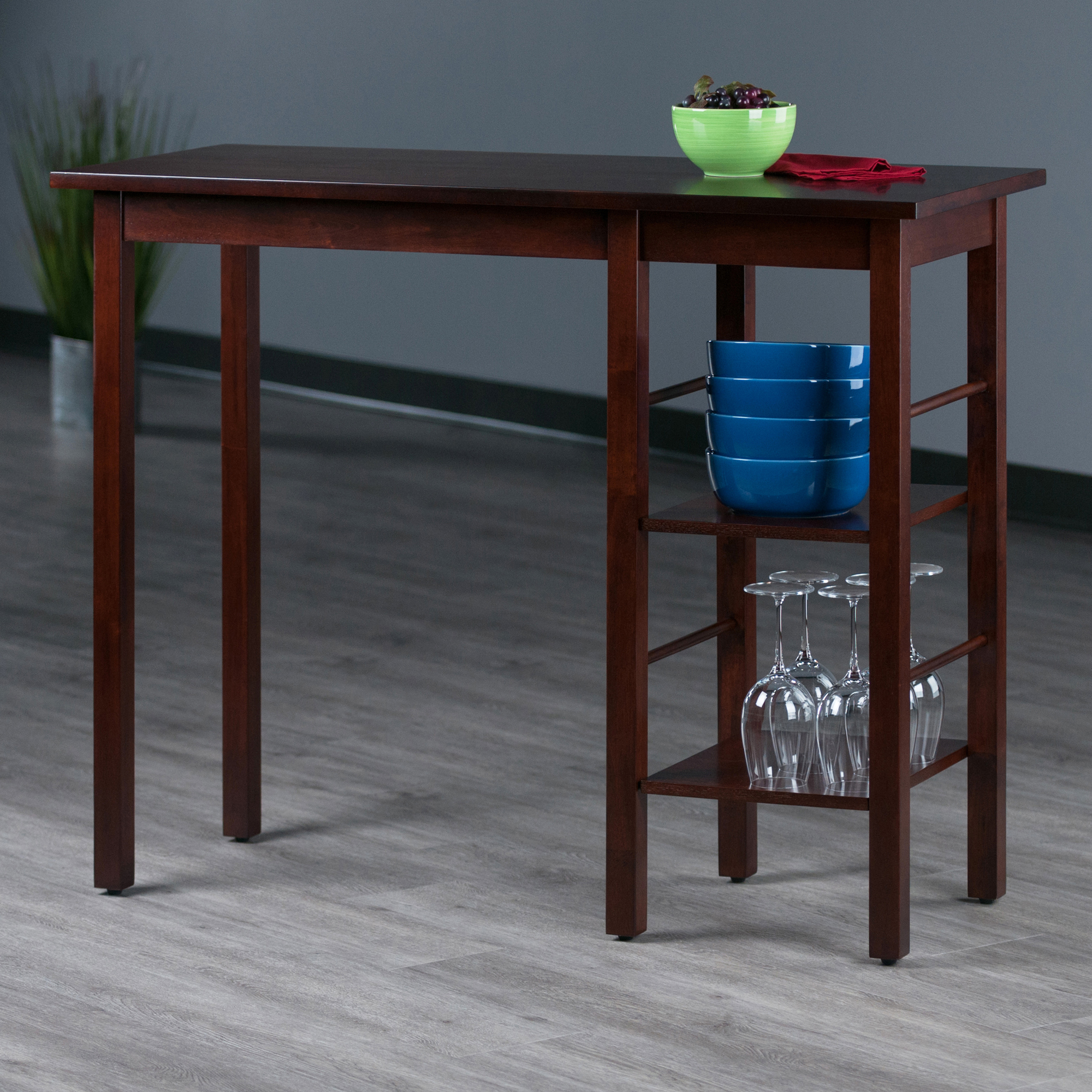 Winsome Wood Egan Breakfast Kitchen Island with Shelves， Walnut Finish