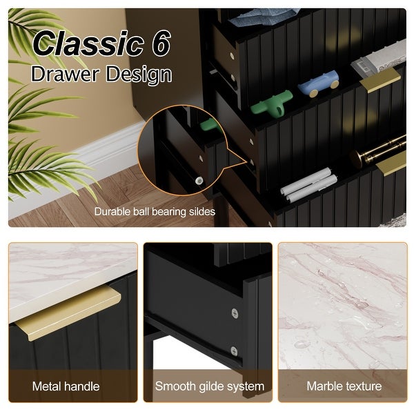 6 Drawers Chest Of Dresser Storage Tower Cabinet Bedroom Organizer Imitation Marble Texture - - 37939498