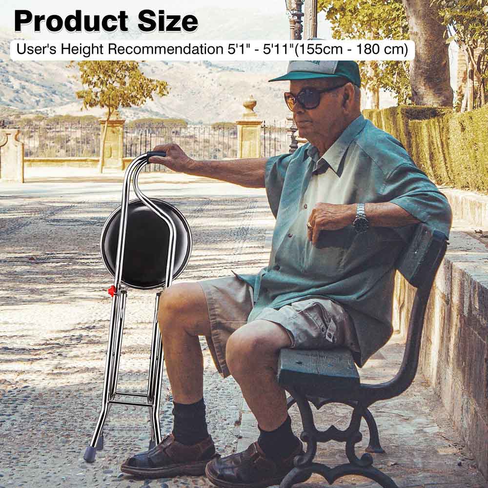 Yescom Medical Folding Walking Cane w/ Seat Lightweight Stool