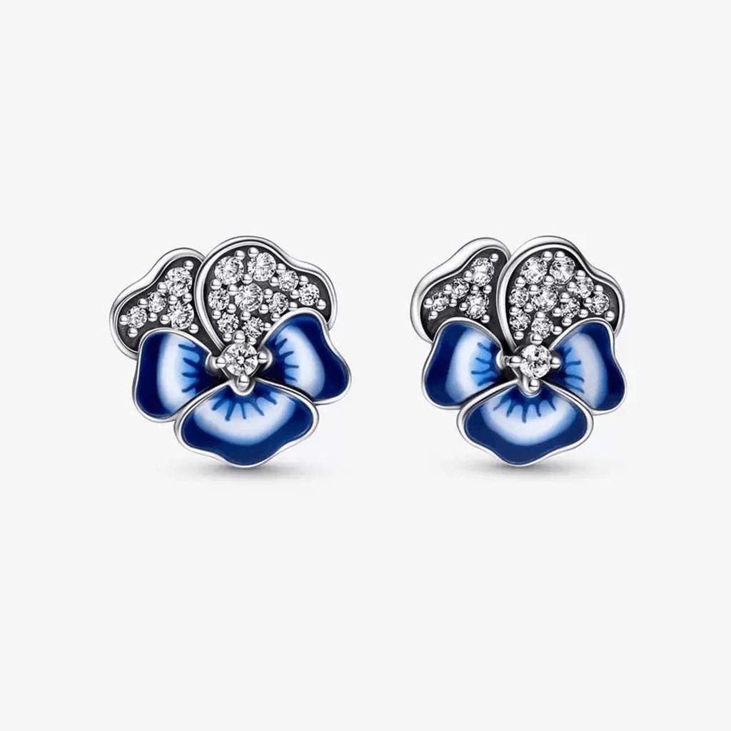 PANDORA  Blue Pansy Flower Stud Earrings