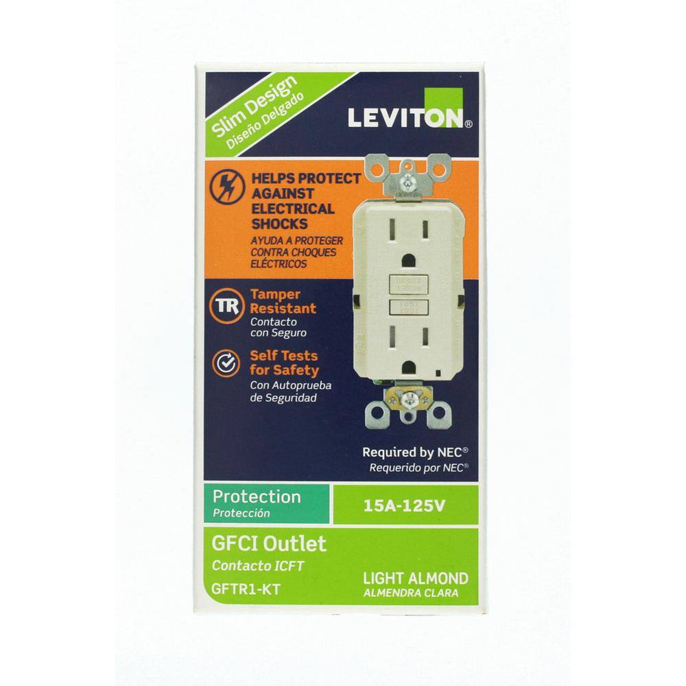 Leviton 15 Amp 125-Volt Duplex SmarTest Self-Test SmartlockPro Tamper Resistant GFCI Outlet Light Almond R96-GFTR1-0KT