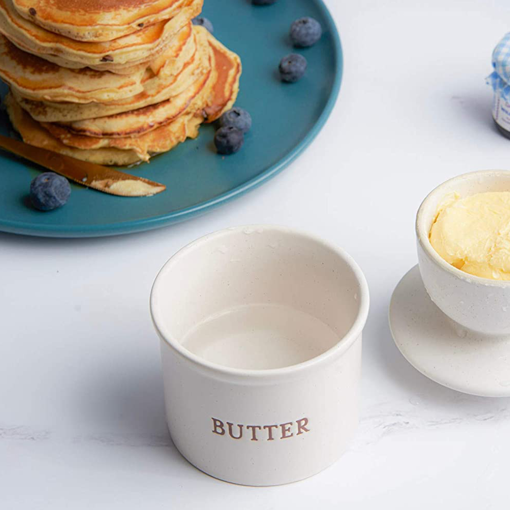 Kook Butter Bell Crock Speckled White Butter Dish with Lid Kitchen Accessories