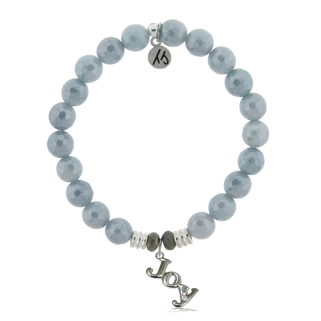 T. Jazelle  uartzite Gemstone Bracelet with Joy Sterling Silver Charm