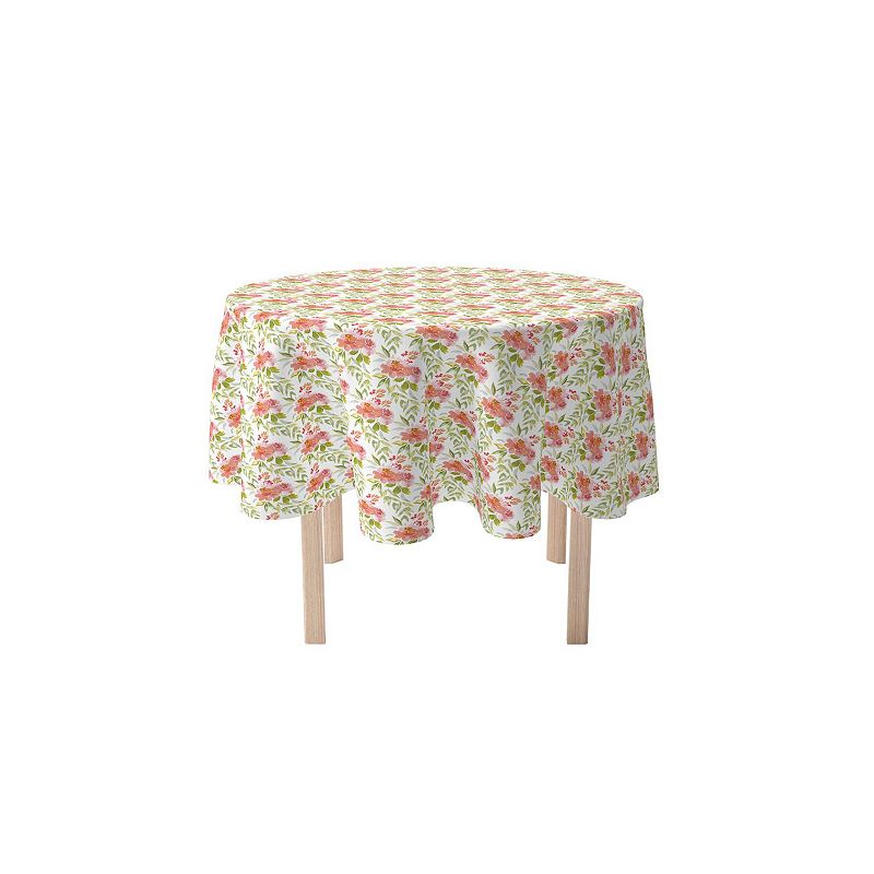 Round Tablecloth， 100% Cotton， 60 Round， Delicate Watercolor Floral