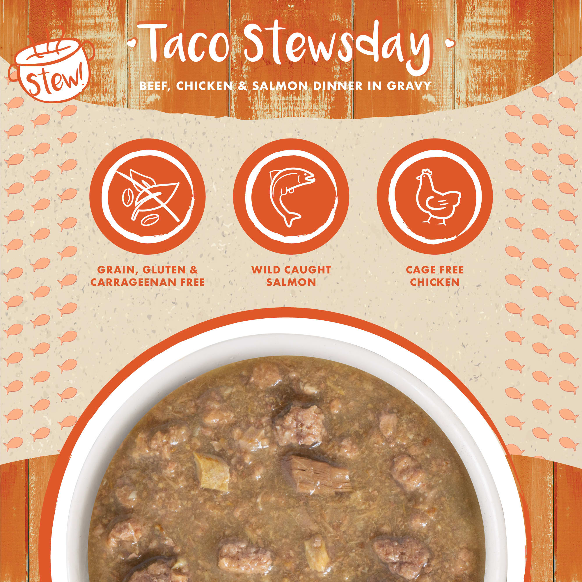 Weruva Stew! Taco Stewsday Beef， Chicken  Salmon Dinner in Gravy Wet Cat Food， 2.8 oz.， Case of 12