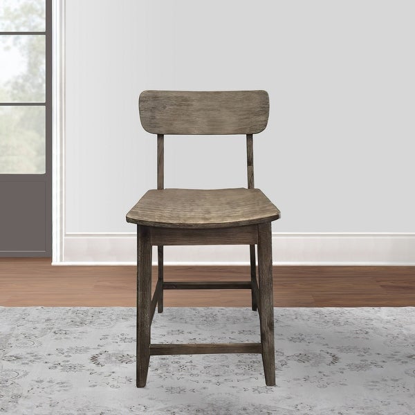 Curved Seat Wooden Frame Counter Stool with Cut Out Backrest， Gray