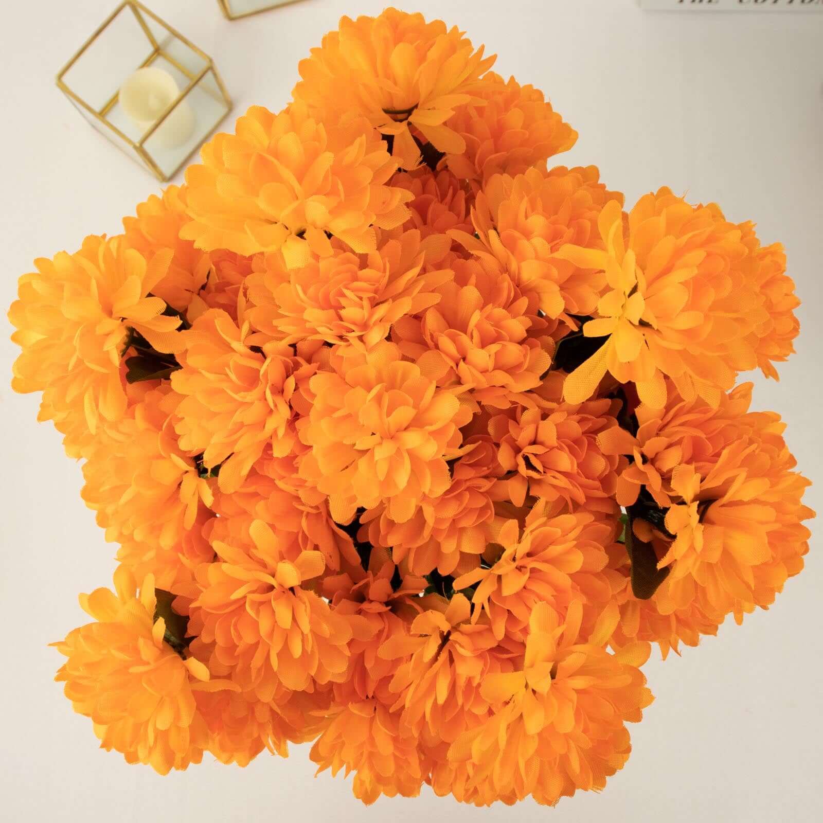 12 Bushes Orange Artificial Silk Chrysanthemum Flower Bouquets