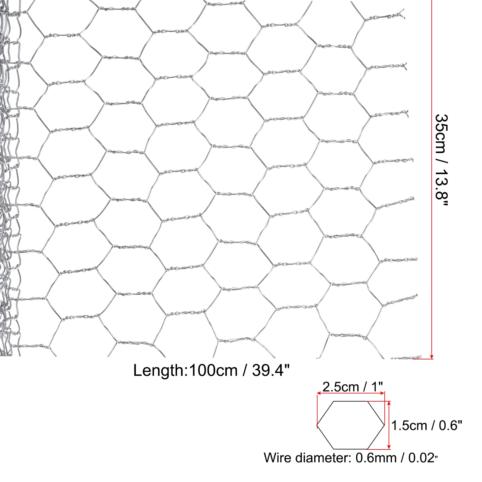 Uxcell 39.4"x13.8" Chicken Wire Net Floral Wire Netting Hexagonal Mesh Galvanized Iron, Silver Tone