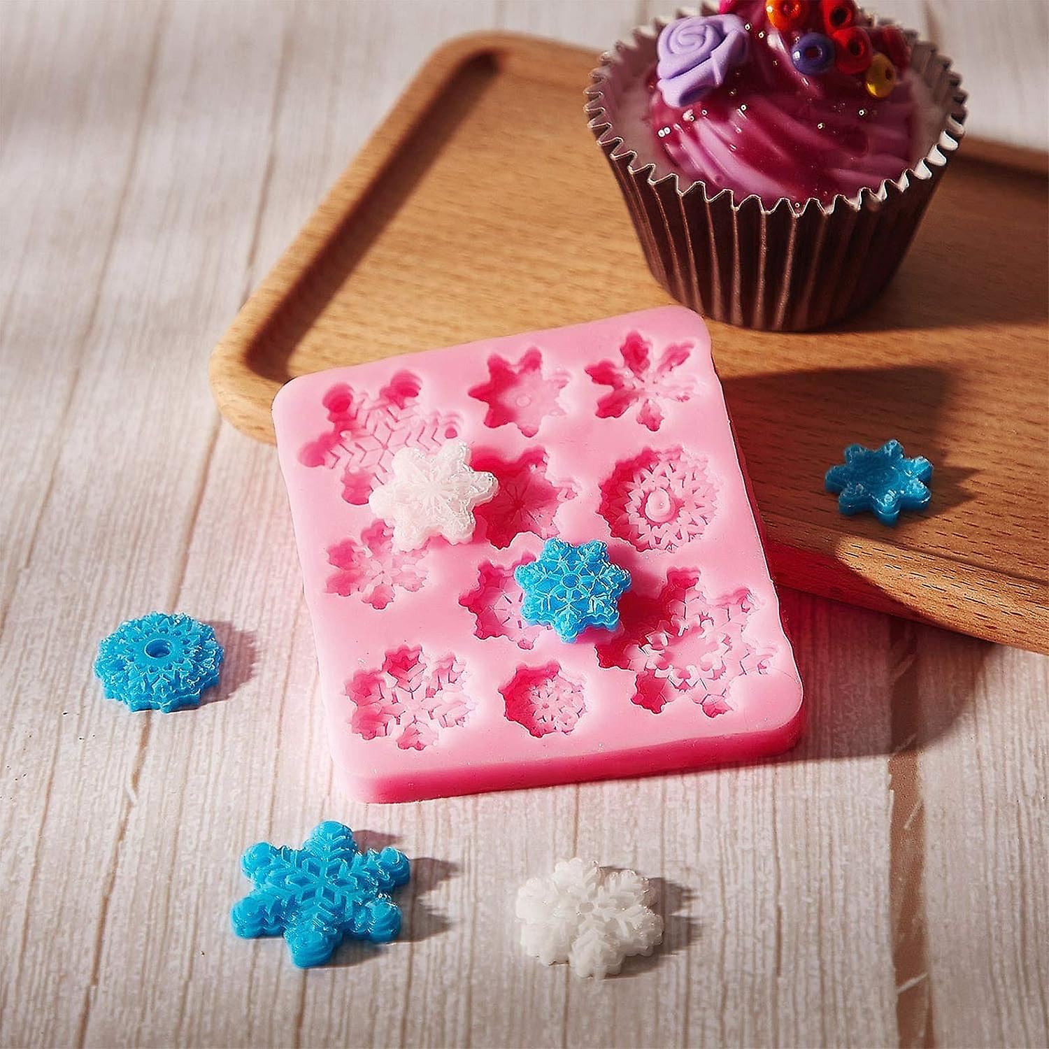 2 Pieces 3d Snowflake Silicone Mold Christmas Snowflake Fondant Silicone Mold For Cake Cupcake Decoration Polymer Clay Crafting Projects (pink)