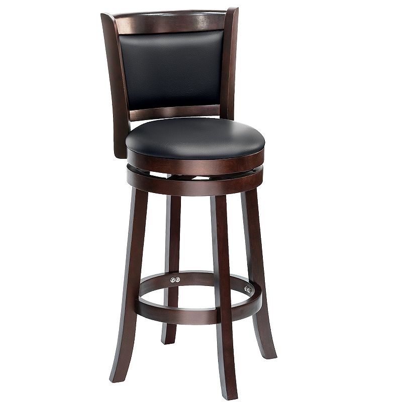 HOMCOM Classic Counter Height Bar Stool Swivel Barstool with PU Leather Upholstered Mid Back and Footrest 26 Inch Seat Height Black