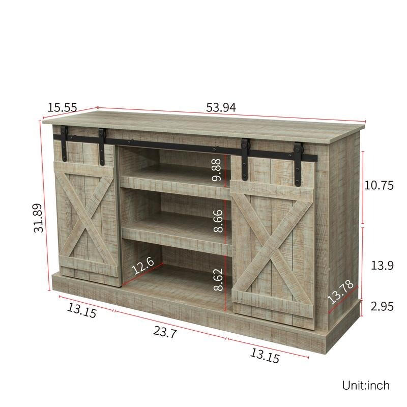 Wood Sliding Barn Door TV Stand Media Console Cabinet for 65 inch TV