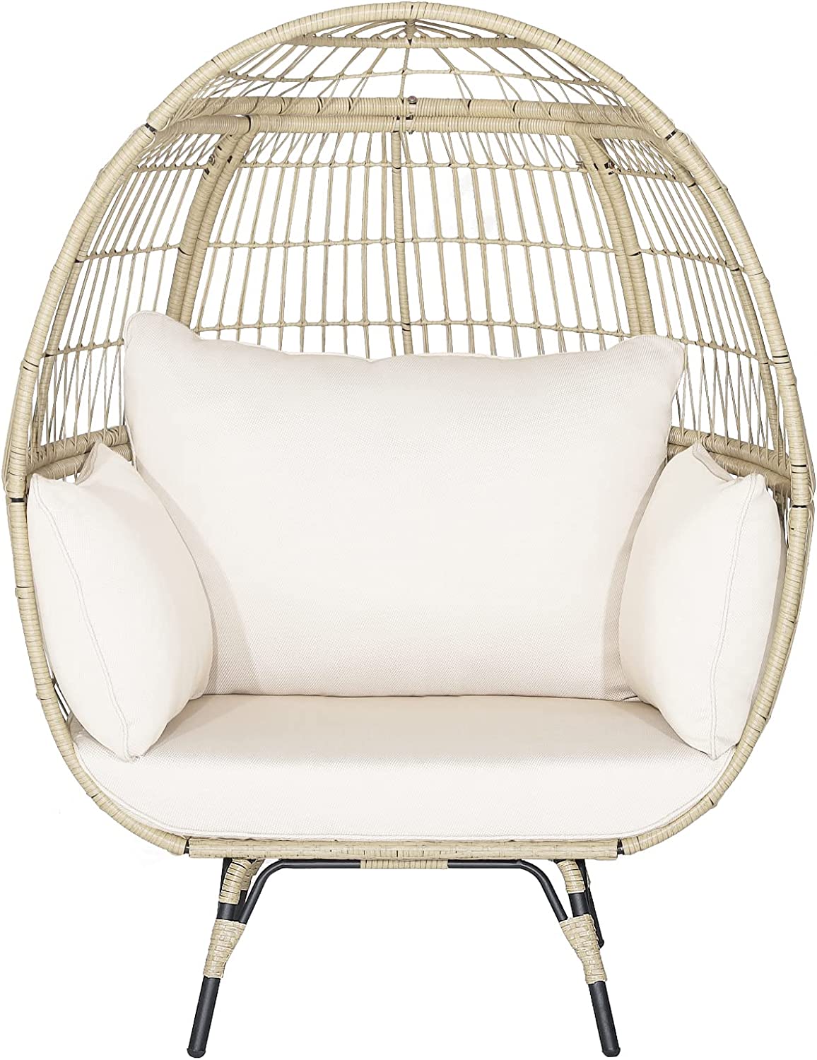 Giantex PE Rattan Egg Chair - Oversized Hammock Chair with Thick Cushions & Sturdy Metal Frame