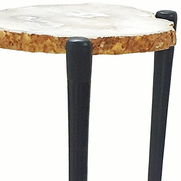 18 Inch Side Table， Agate Stone Top， Aluminum Tri Legs， Modern， White