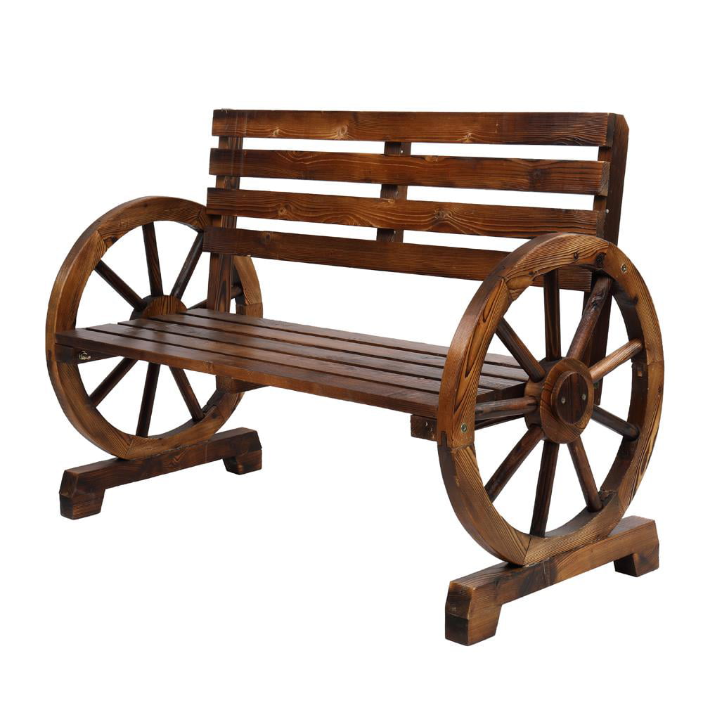 Ktaxon Patio Rustic Fir Wood Wagon Wheel Bench, Brown