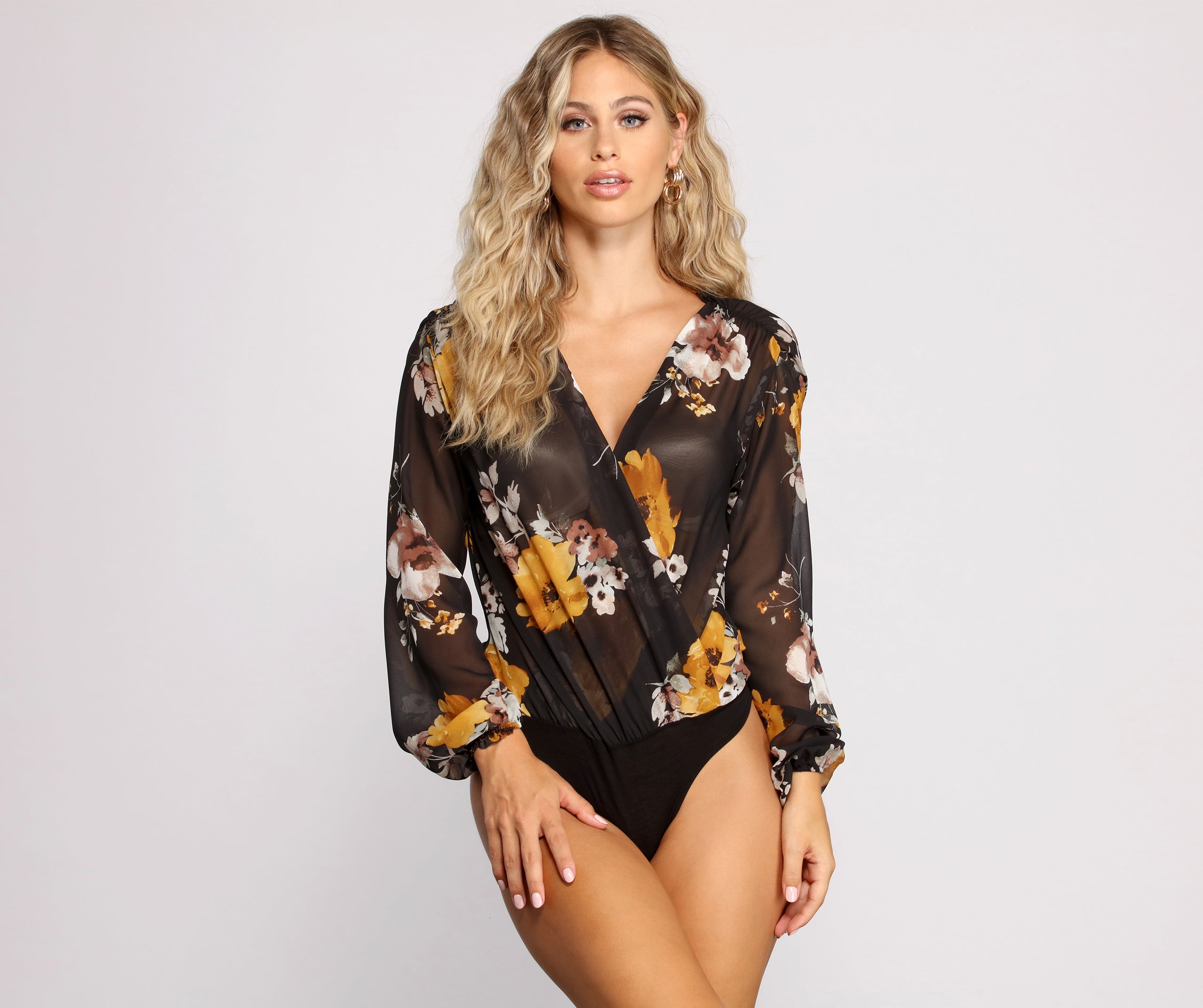 Floral Passion Surplice Chiffon Bodysuit