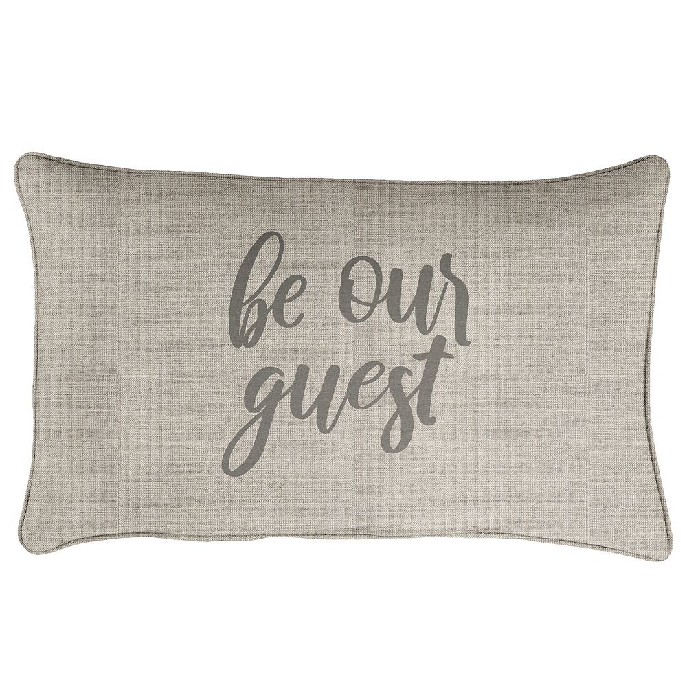 13 x 20 Silver Gray and Ash Gray Be our Guest Sunbrella Indoor and Outdoor Embroidered Lumbar Pillow