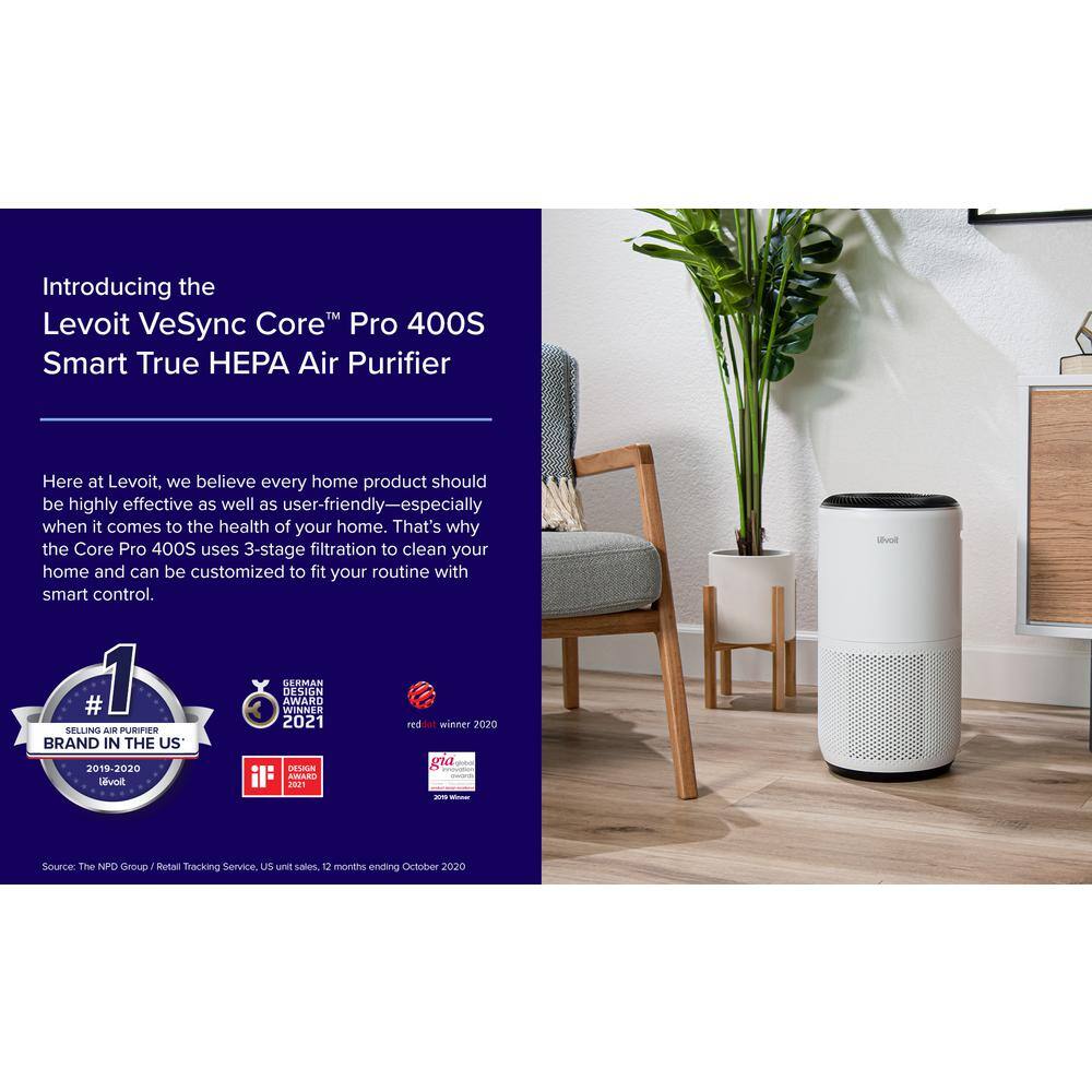 LEVOIT White PlasmaPro 400S Smart True HEPA Air Purifier 403 sq.ft. HEAPAPLVSUS0076