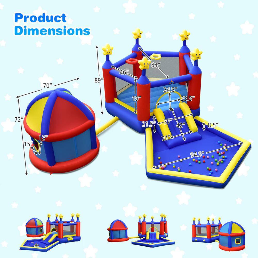 Gymax 735-Watt Inflatable Slide Castle Kids Bounce House Bouncy with Large Jumping Area Playhouse and Blower GYM09783