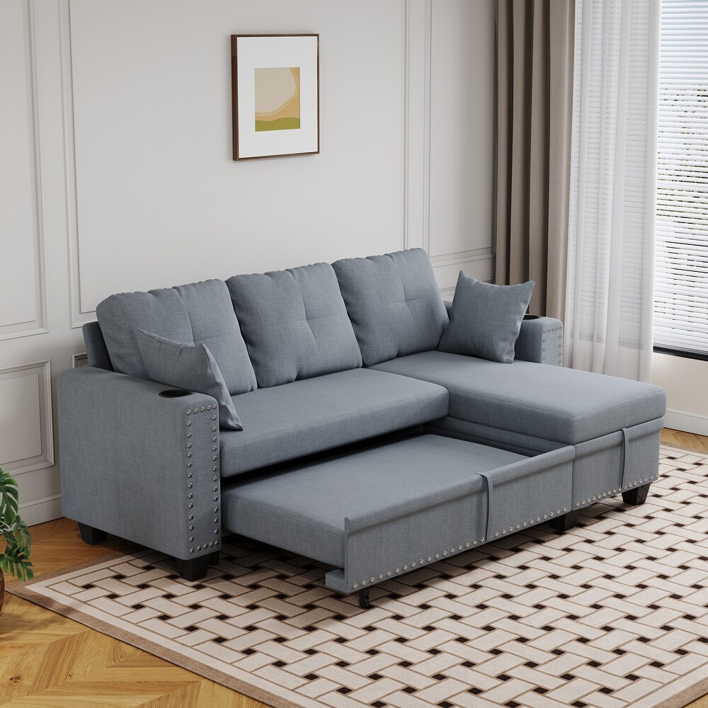 L shaped Sectional Recliner with Pull out Sofa Bed  Chaise Lounge Sofa