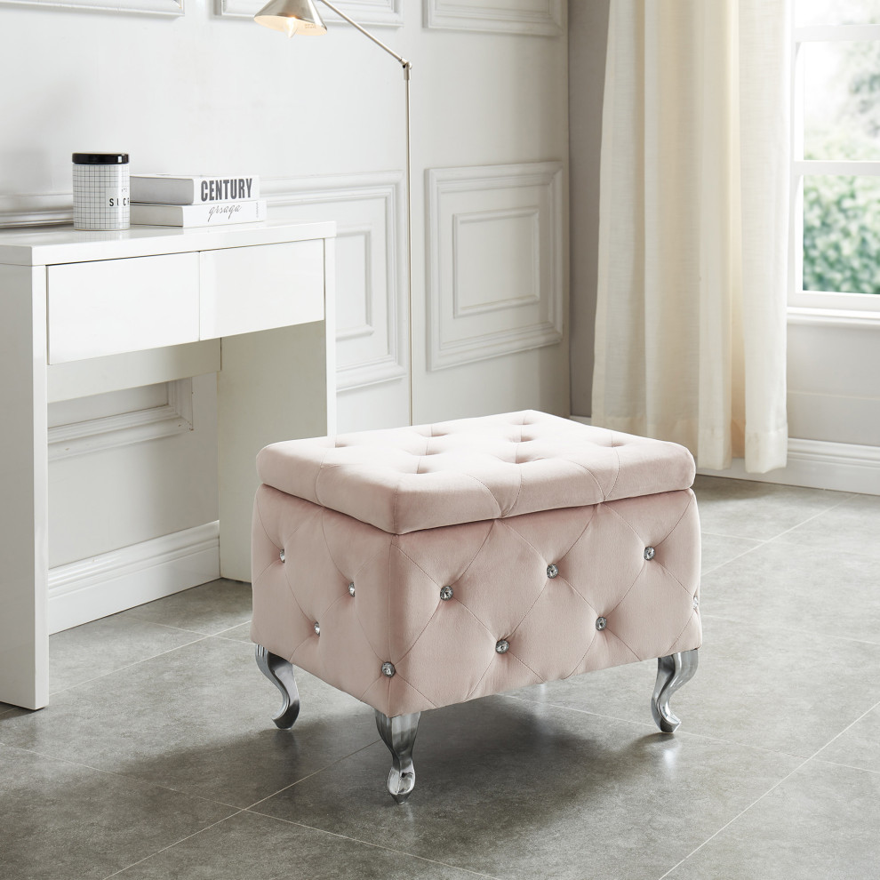 Velvet Single Storage Ottoman   Eclectic   Footstools And Ottomans   by WHI  Houzz