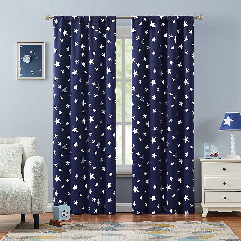 Hopscotch Jacob Star Foil Room Darkening Set of 2 Window Curtain Panels