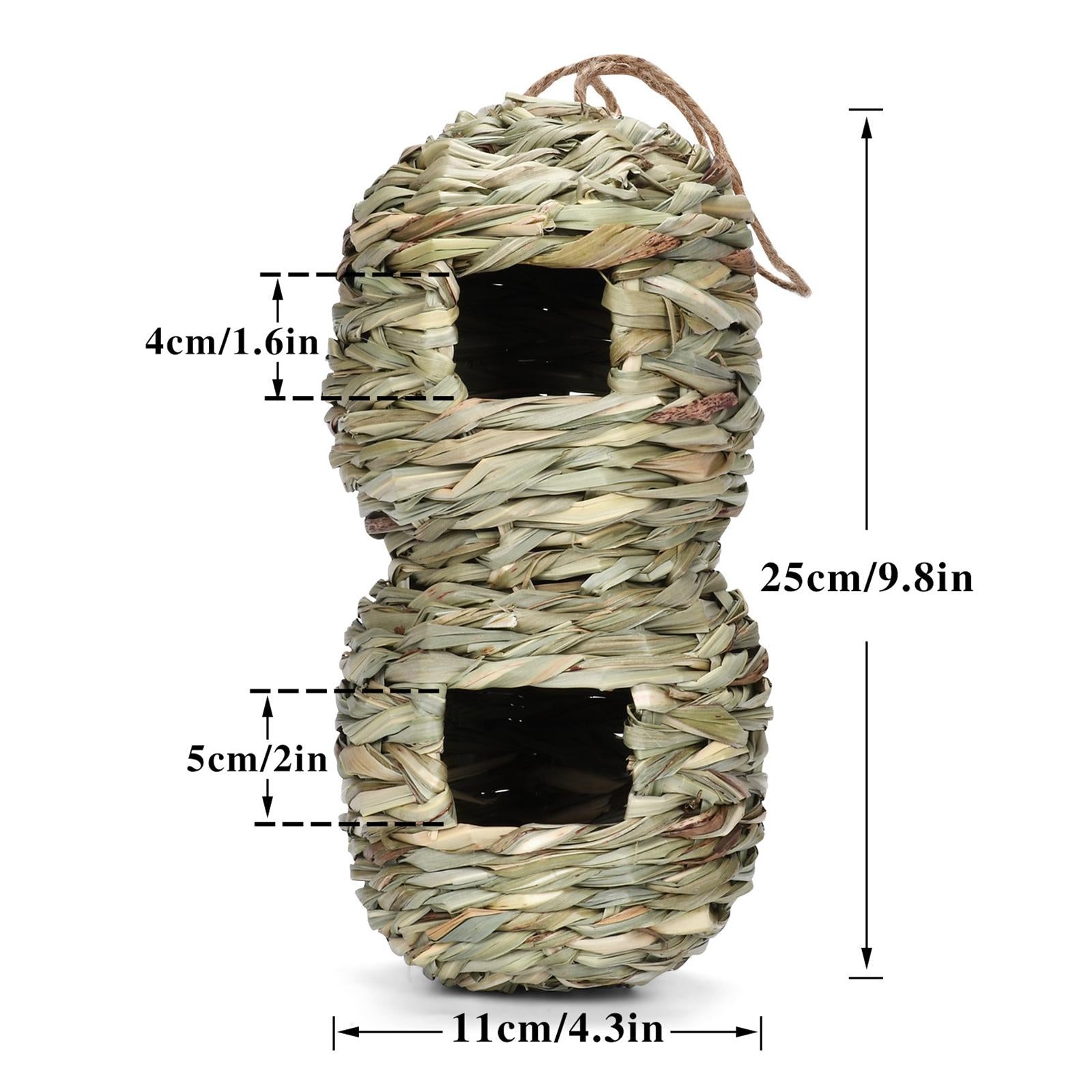 Bird House Grass Hand Woven Cage Shelter Double Hole for Hummingbird