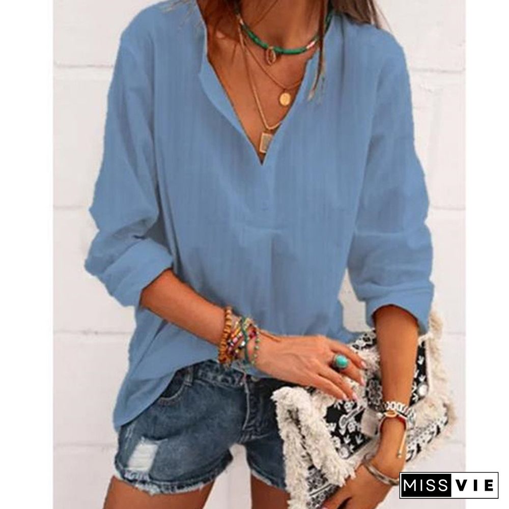 Jacquard Spring and Autumn Loose Blouse Open Tube Round Neck Woven T-shirt