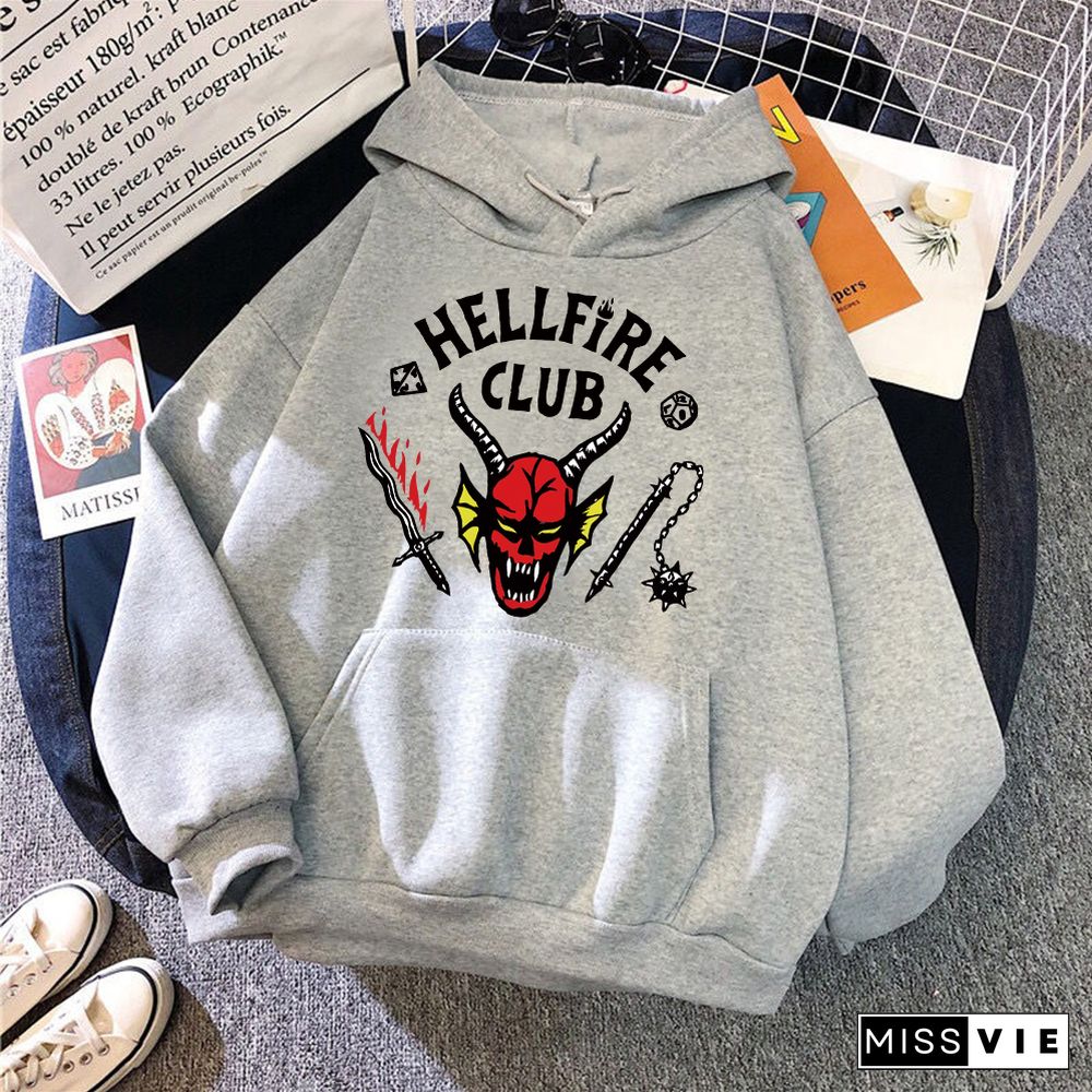 Hellfire Club Printed Long Sleeve Hoodie Pullover Sweatshirt Cloth Sweatshirt Hip Hop Classic Hoody Tops Women Clothing