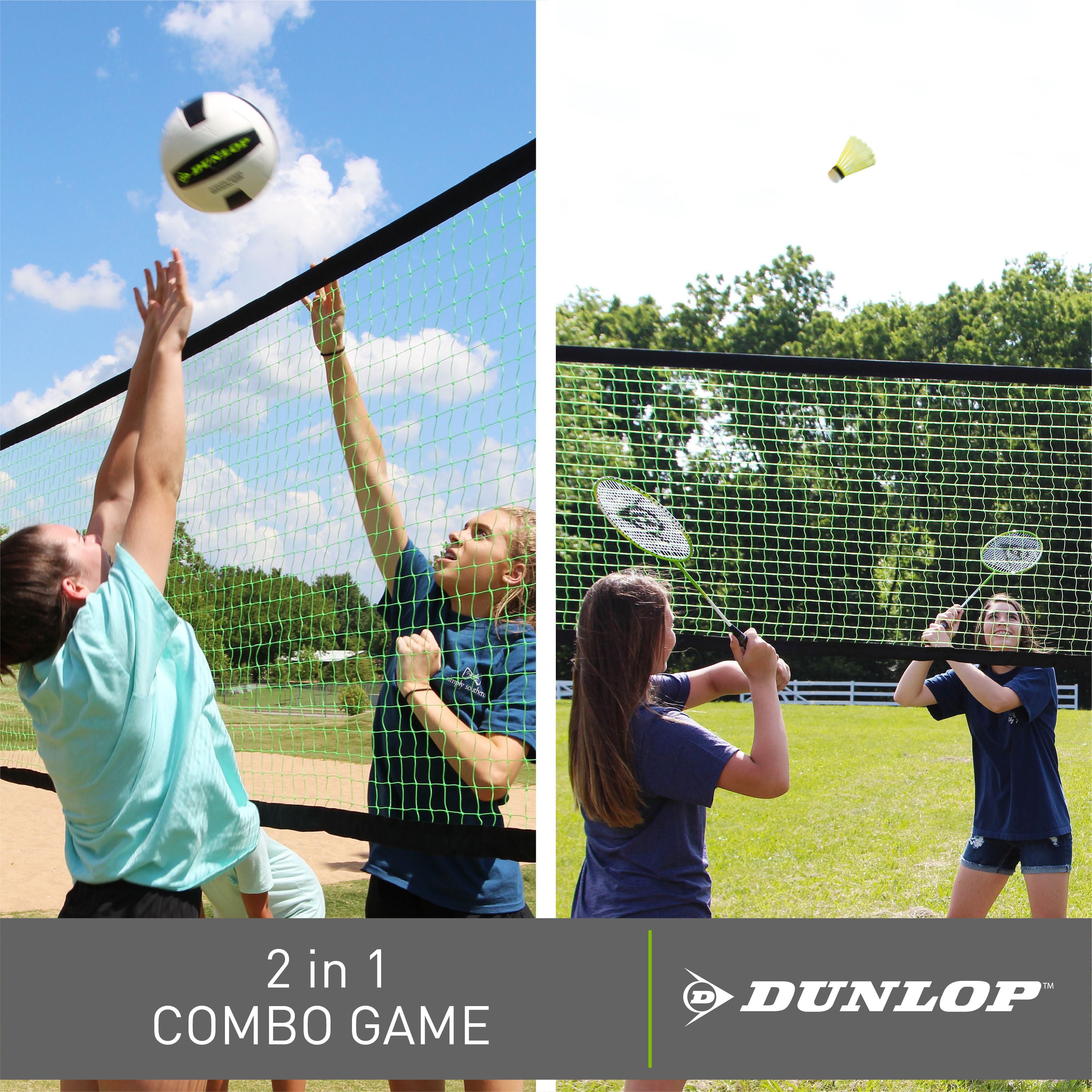 Dunlop Volleyball & Badminton Combo Set, Lawn Game, Green/Black