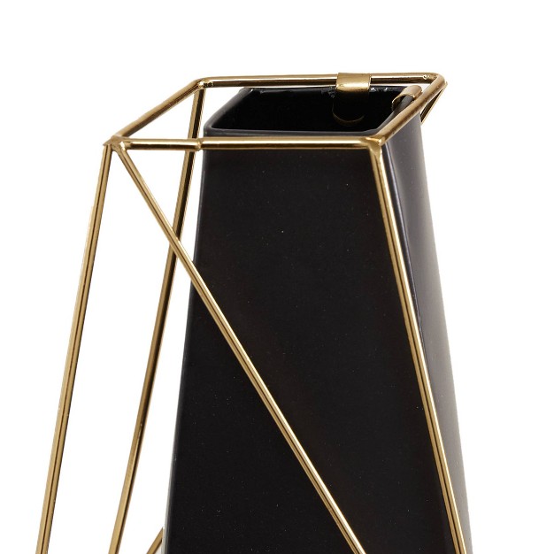 Set Of 2 Metal Geometric Vase With Outer Frame Black gold Olivia amp May