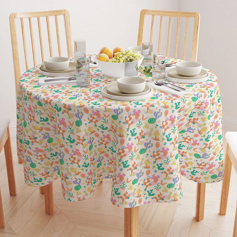 Round Tablecloth， 100% Cotton， 60 Round， Bright Desert Pattern