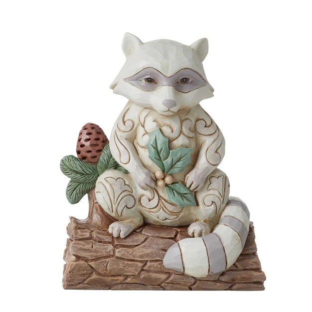 Jim Shore White Raccoon With Pinecone One Figurine 3 75 Inches Heartwood Creek 6011619 Resin Gray