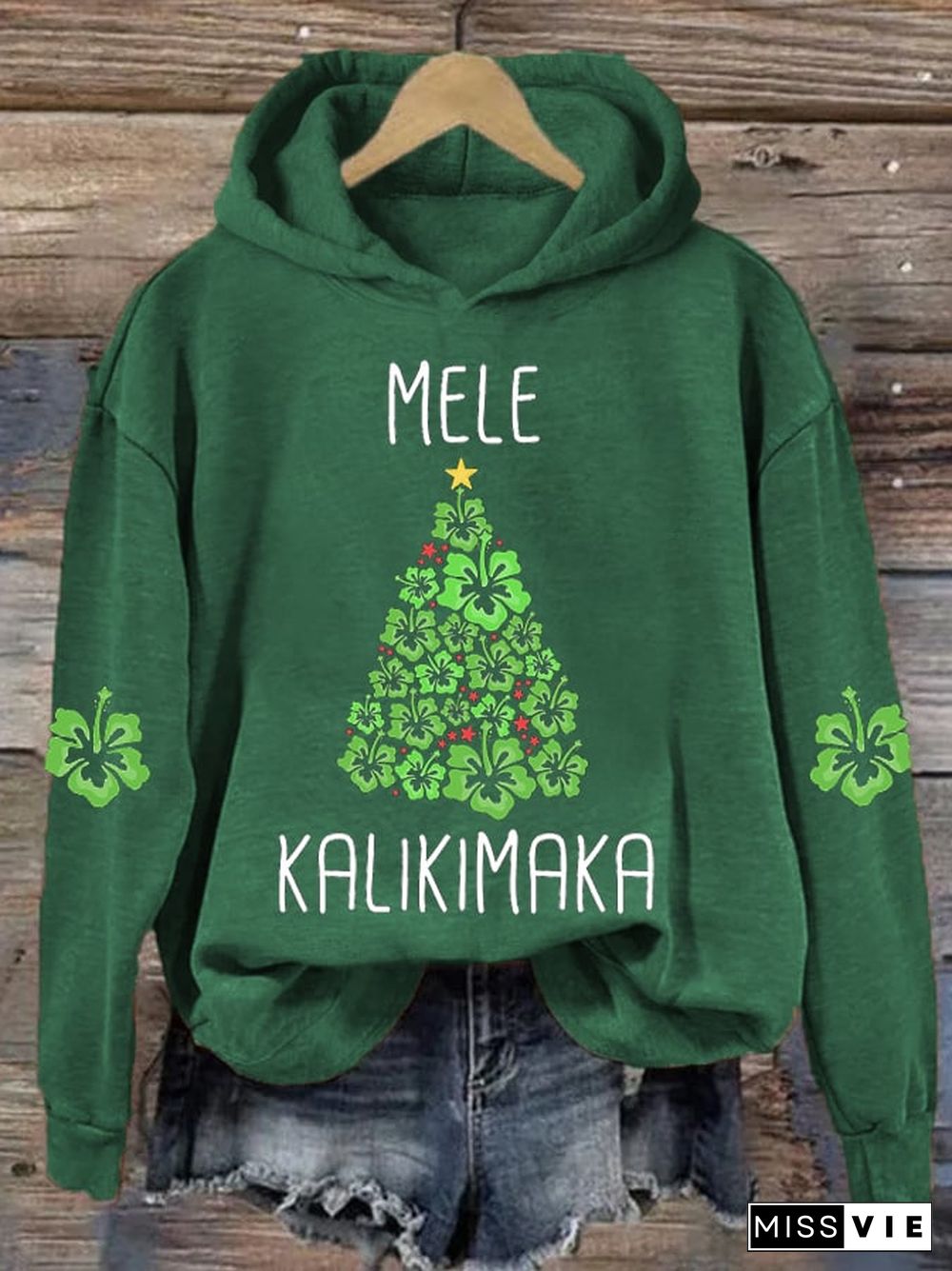 Women's Hawaiian Christmas Mele Kalikimaka Hibiscus Hoodie