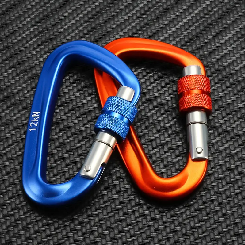 Color Custom Lightweight ODM Aluminum Carabiner D Shape Carabiner Black Hook Lock