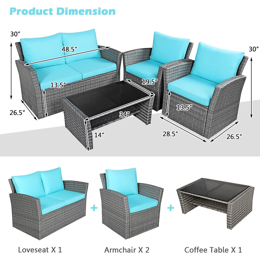 4 PCS Patio Sofa Set with Coffee Table Outdoor Conversation Couch Set