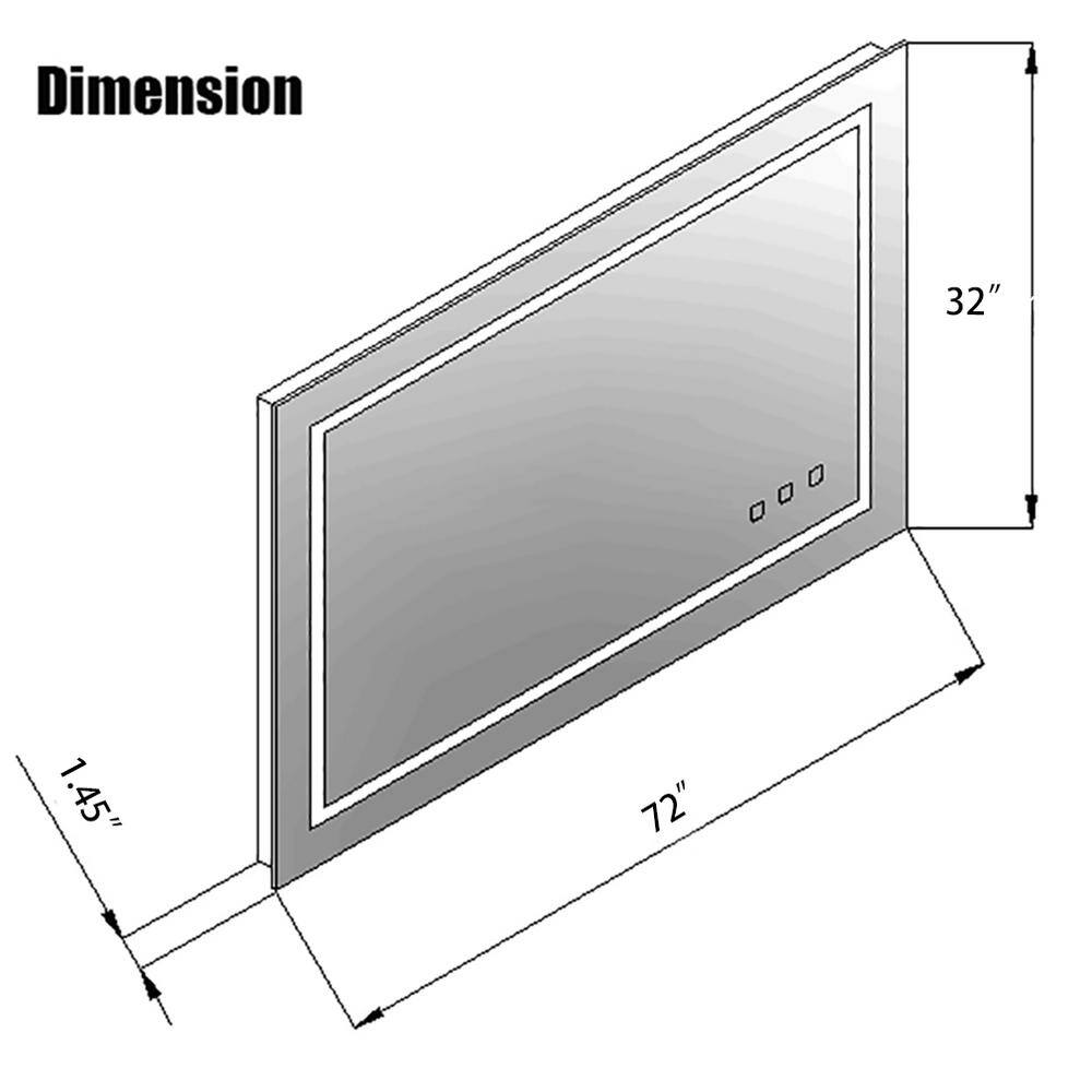 TOOLKISS Classic 72 in. W x 32 in. H Rectangular Frameless Anti-Fog LED Light Wall Bathroom Vanity Mirror Front Light TK19080