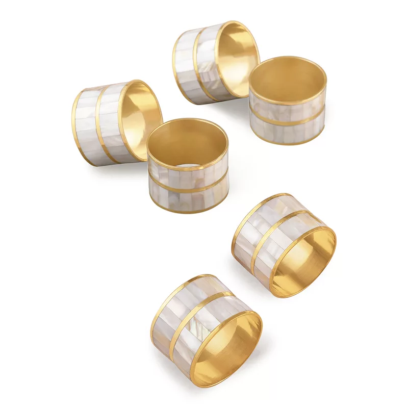 GAURI KOHLI Primrose White Pearl Napkin Rings， Set of 6