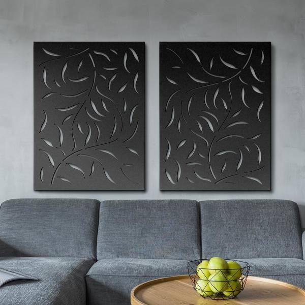 OUTDECO 4 ft. x 3 ft. Black Leafspray Hardwood Composite Decorative Wall Decor and Privacy Panel USADSWL2-BL