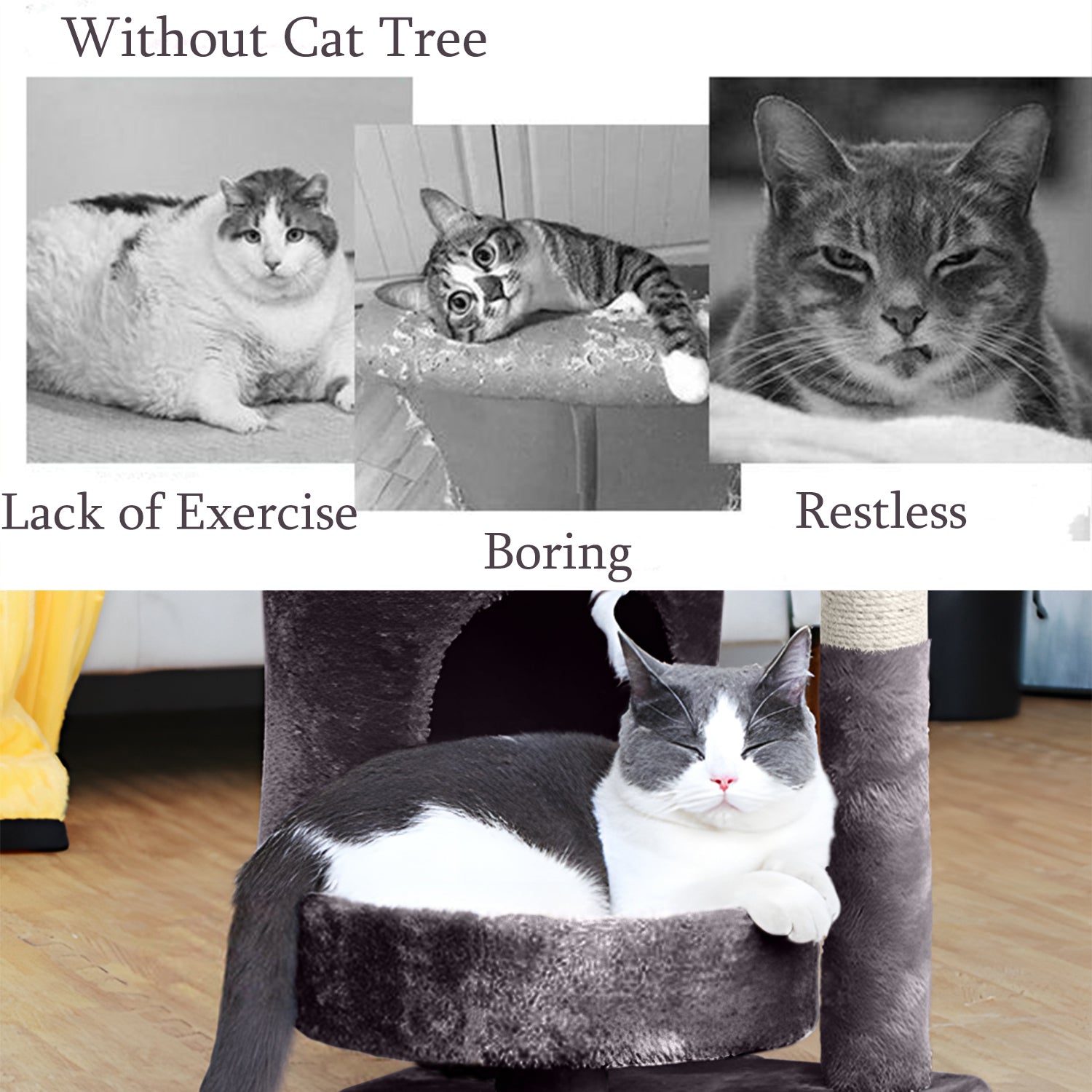 Walchoice Dark Gray Cat Tree Cat Tower for Indoor Cats, Cat Furniture with Scratching Post & Condo, 20.5” x 20” x 15.5”