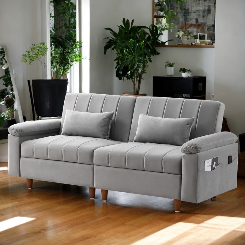 Modern 2 Seat Sleeper Sofa Couch  Grey