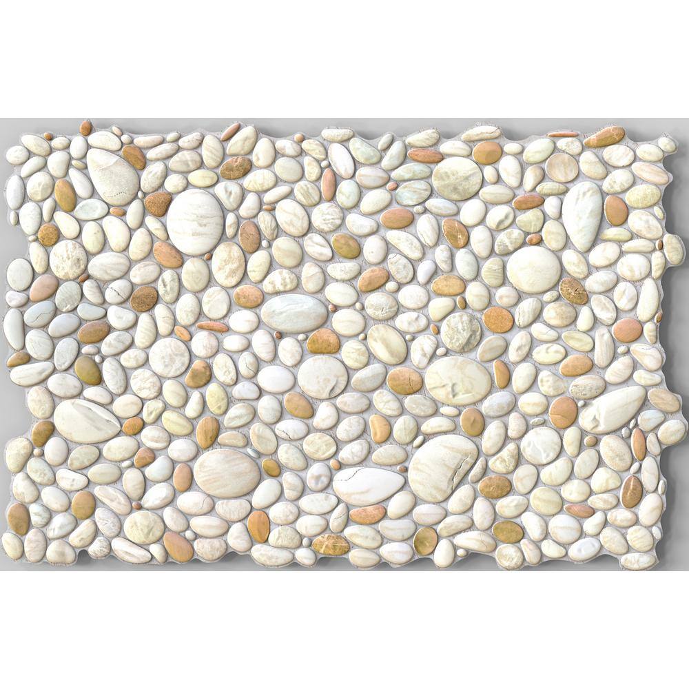 Dundee Deco 3D Falkirk Renfrew II 150 in. x 39 in. x 25 in. Cream Beige Faux Pebbles PVC Decorative Wall Paneling REHD242PP